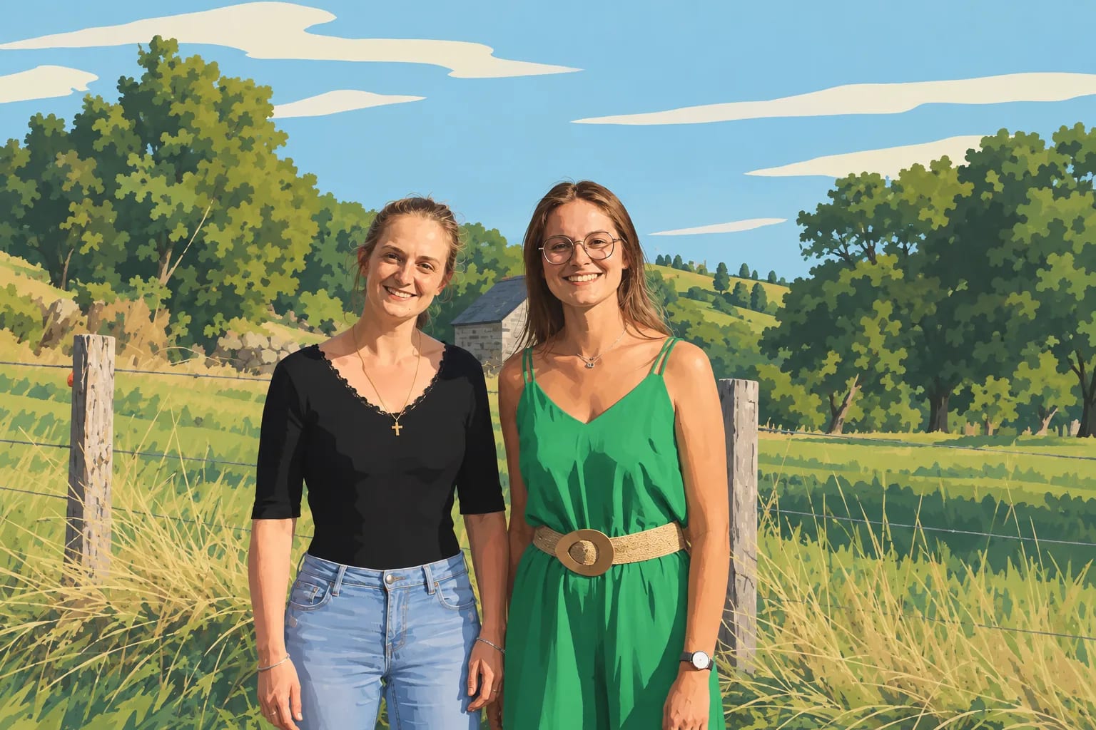 Lucie Laurent et Solène Felgines devant le bureau de Bur'Aubrac Secrétariat, à Espalion